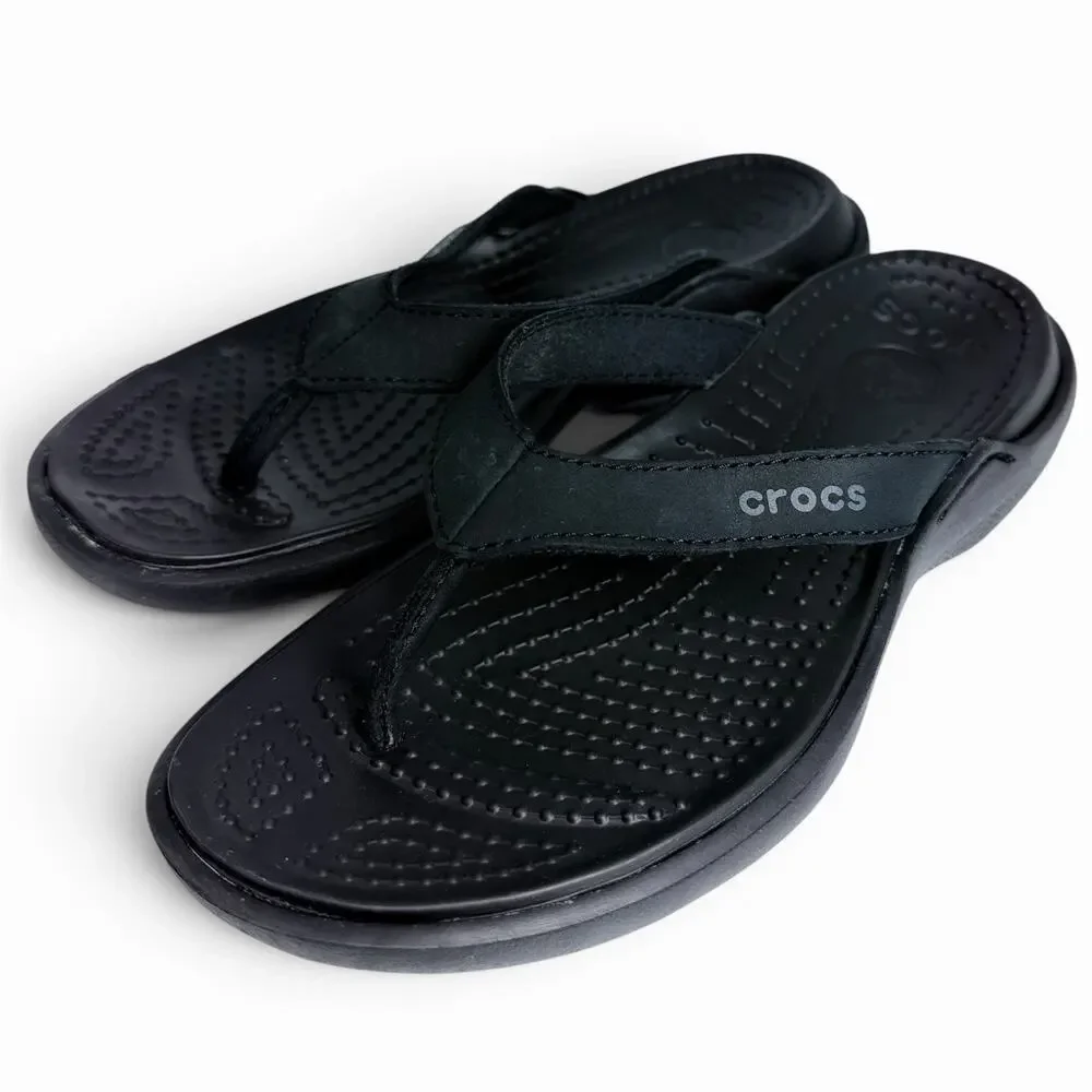 Crocs Womens Sz 5 Flip Flop Sandals Thong Black Comfort Casual Lightweight